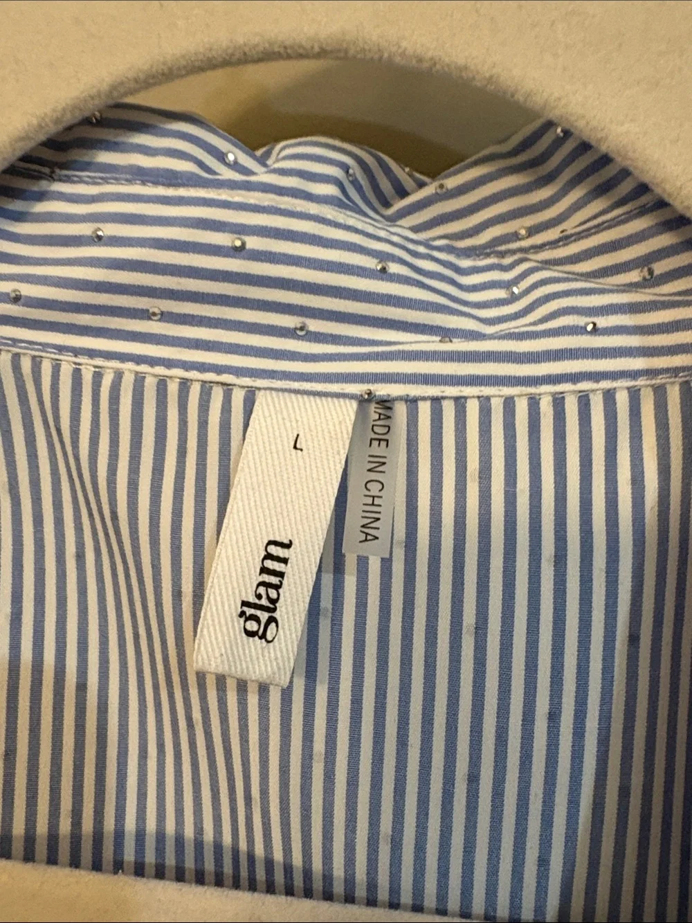 Rhinestone Blue & White Striped Sleeveless Button-Down Top